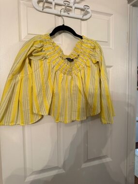 bebe Yellow Striped Smocked Peasant Blouse